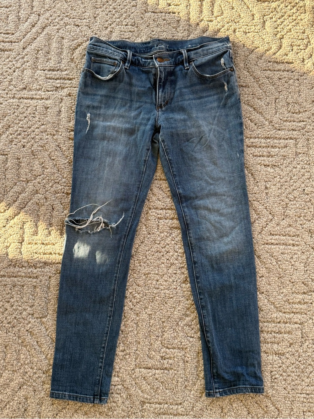 LOFT Washed Blue Ripped Skinny Jeans